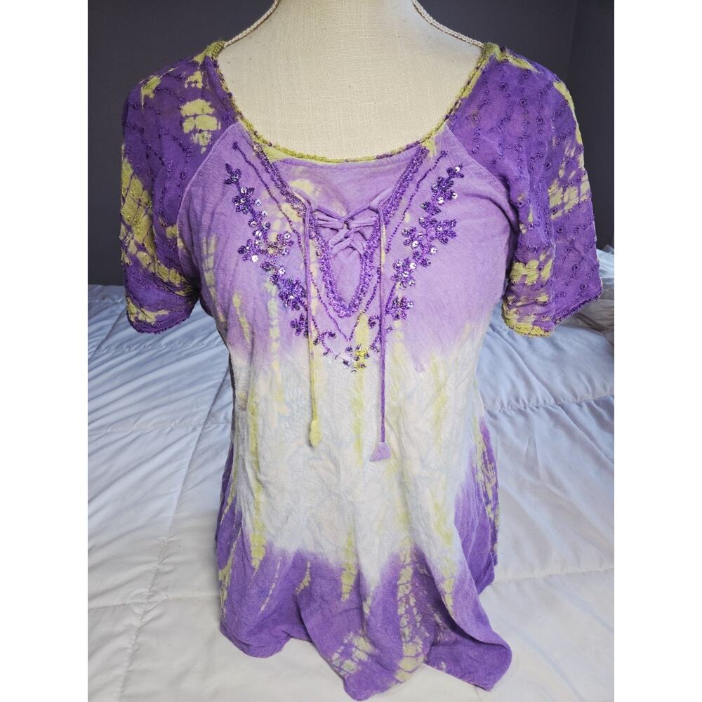 Vtg Indie Purple Women Top Whimsigoth Embroidered Fairycore Boho Retro Hippie